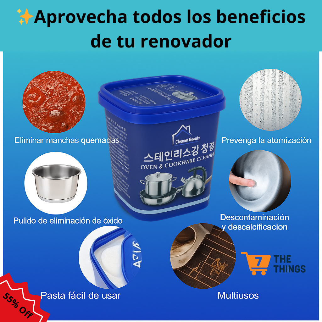 🧽 Renovador de Brillo Superficies de Acero – ¡Haz que tu cocina vuelva a brillar en minutos!